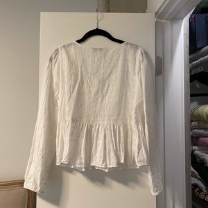 Loft floral and plaid white cotton blouse